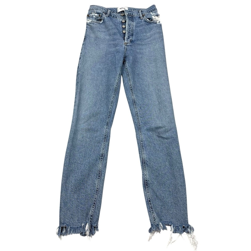 AGOLDE Nico Jeans‎ Womens Size 26x28 Blue High Rise Button Fly Straight Frayed